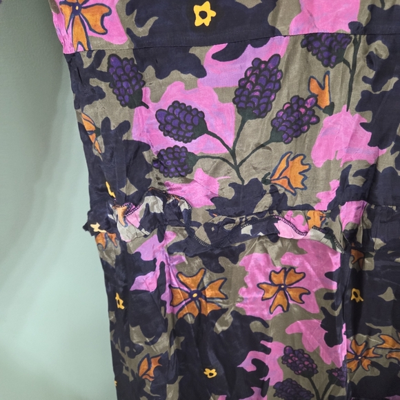 Oliphant Suzani Navy Mock Neck Ruffle Maxi Dress in a silk viscose Womens Small - Picture 8 of 15